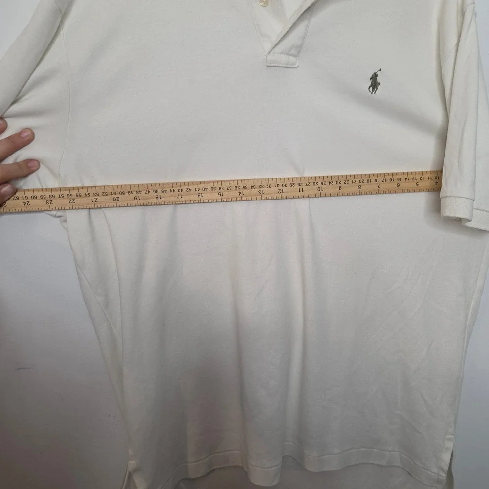 Polo Ralph Lauren Mens Large Cream White Short Sleeve Cotton Pony Logo Polo